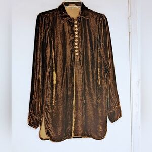 CP Shades Brown Velvet Tunic Shirt with Buttons